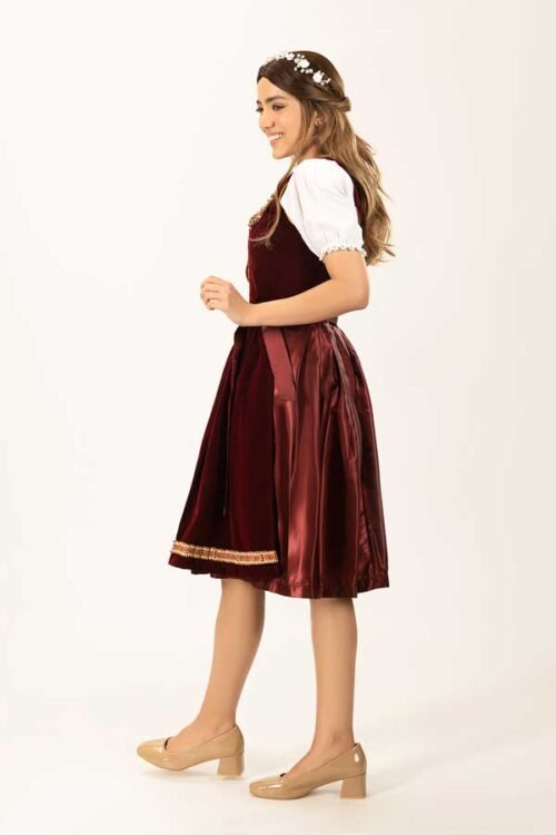 Luxurious Velvet Maroon Midi Dirndl Dress - Image 3