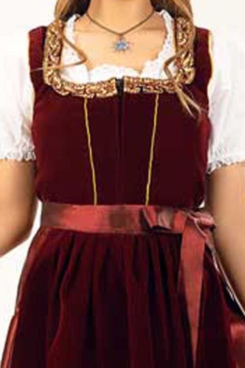 Luxurious Velvet Maroon Midi Dirndl Dress - Image 4