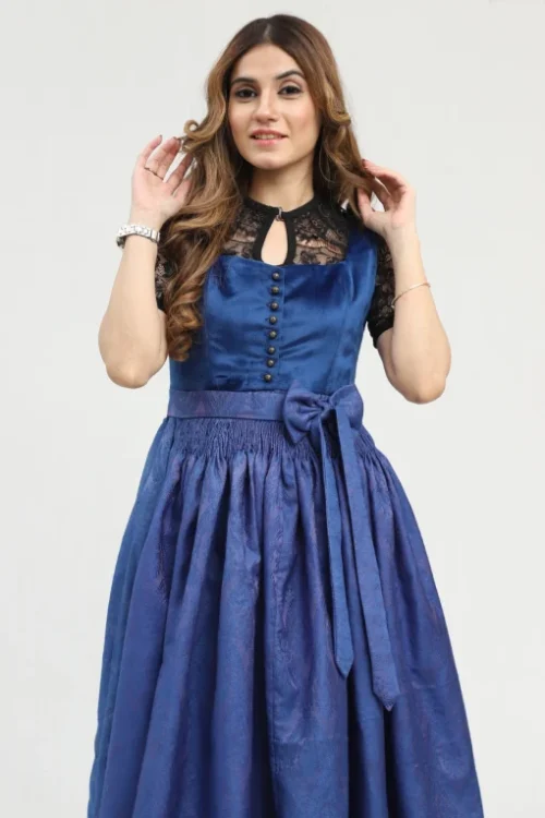 Blue midi Dirndl with velvet bodice