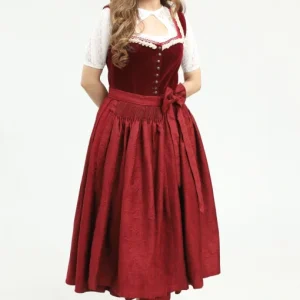 Rich maroon Dirndl, traditional German dress