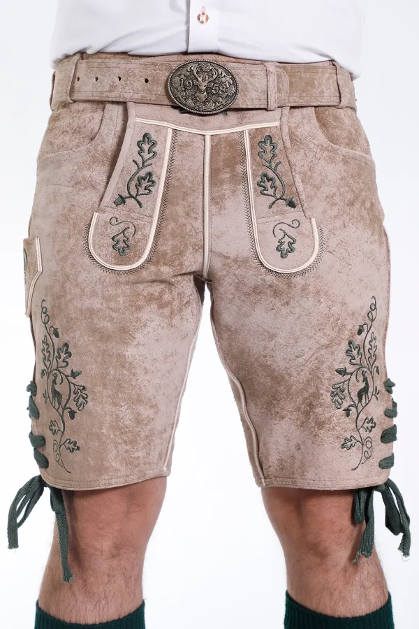 Handcrafted pearly white Oktoberfest lederhosen