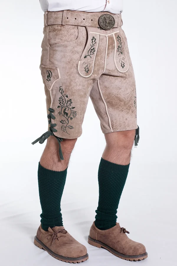 Handcrafted pearly white Oktoberfest lederhosen