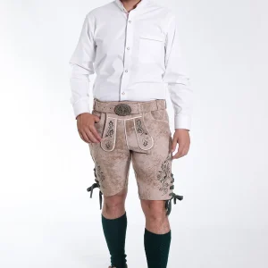 Handcrafted pearly white Oktoberfest lederhosen