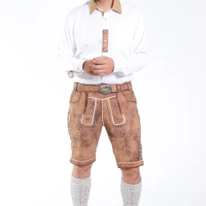 Premium buff brown lederhosen for men