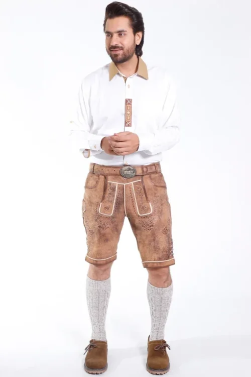 Premium German Lederhosen Men Buff Brown