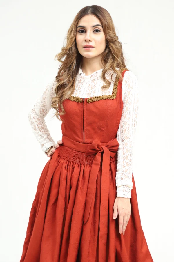 Victorian red German midi Dirndl dress