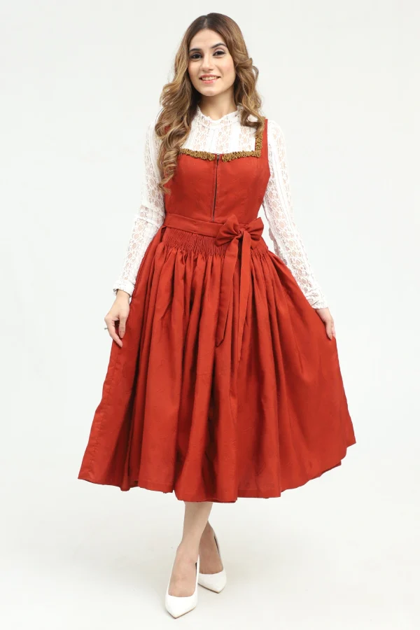 Victorian red German midi Dirndl dress