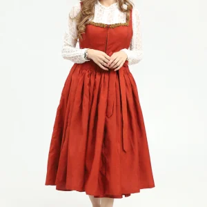 Victorian red German midi Dirndl dress