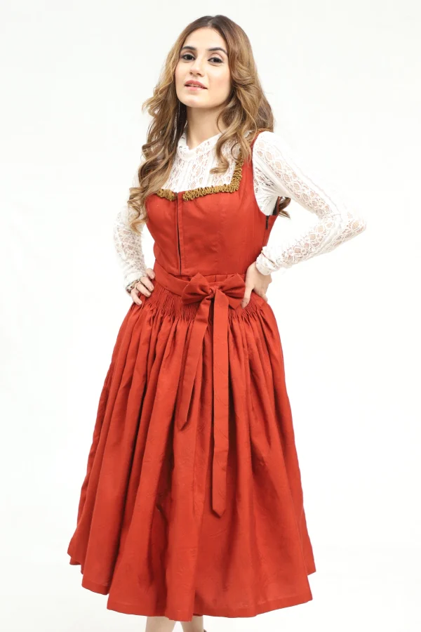 Victorian red German midi Dirndl dress