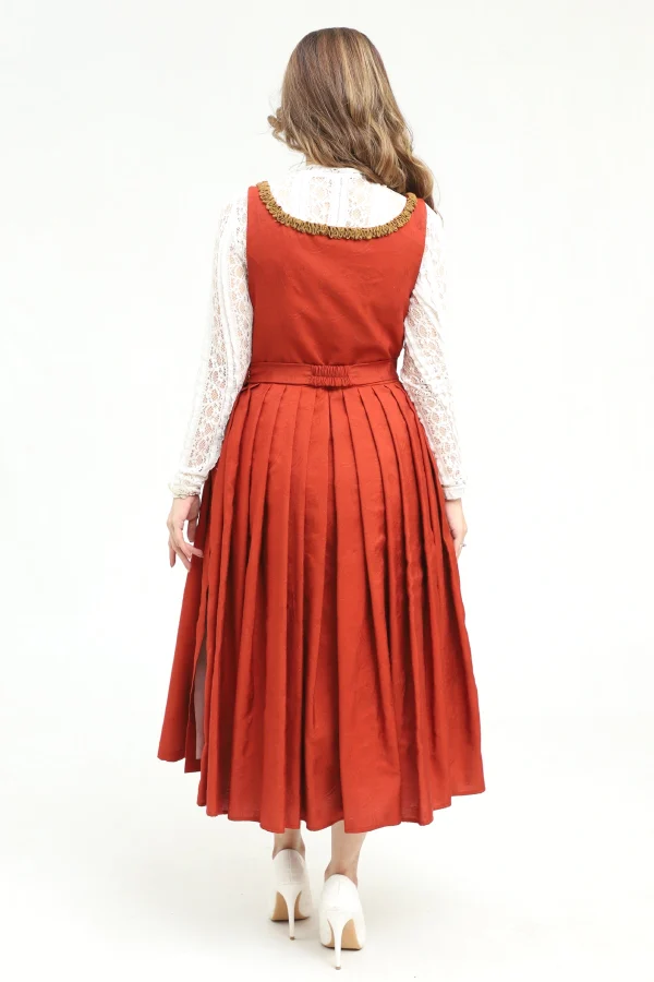 Victorian red German midi Dirndl dress