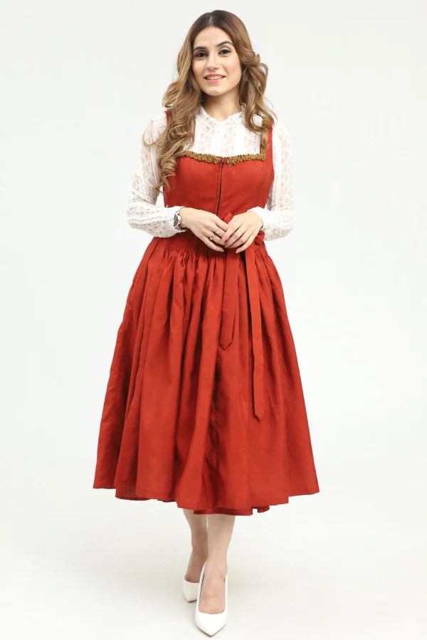 Victorian red German midi Dirndl dress