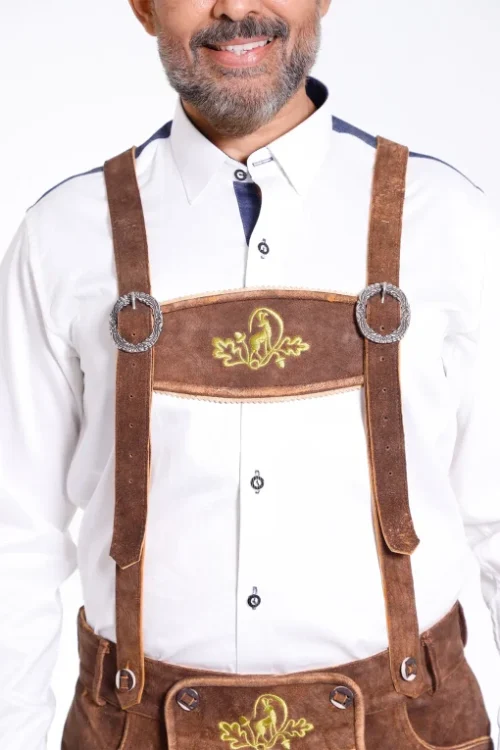Genuine leather luxe suspenders in brown for men