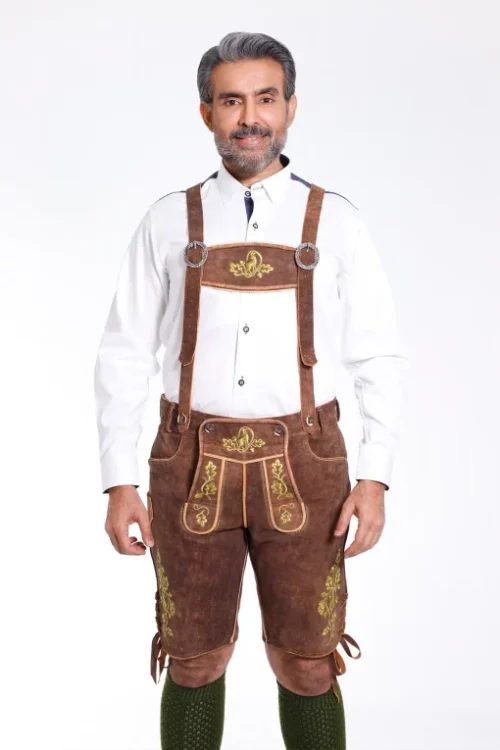 Genuine leather luxe suspenders in brown for men
