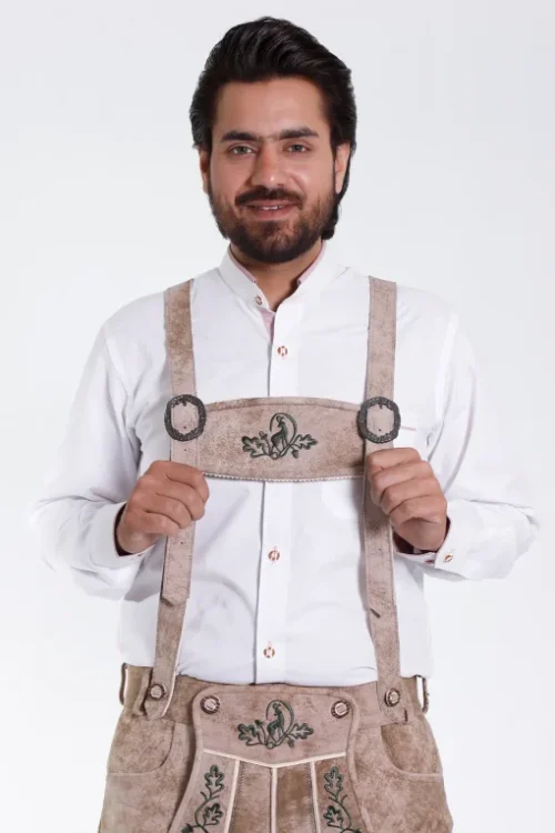 Oktoberfest Lederhosen suspenders in pearly white for men