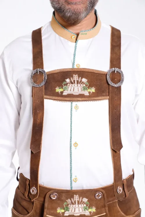 Luxury charm Lederhosen suspenders in forest brown for men