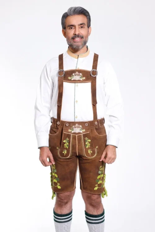 Luxury charm Lederhosen suspenders in forest brown for men