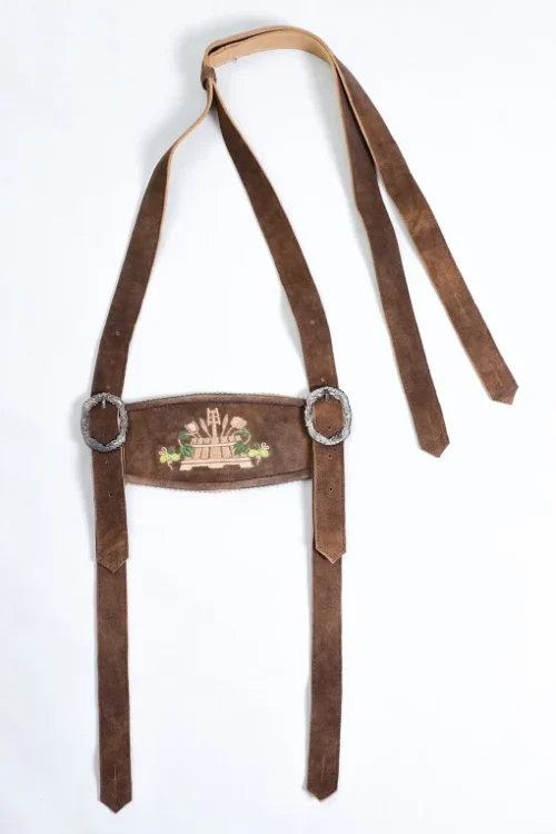 Luxury charm Lederhosen suspenders in forest brown for men