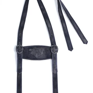 Traditional onyx black suspenders for a classic Lederhosen look.