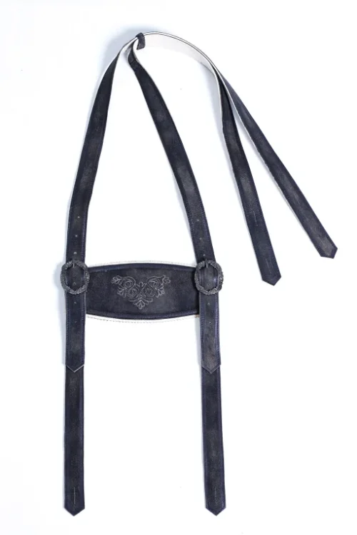 Traditional onyx black suspenders for a classic Lederhosen look.