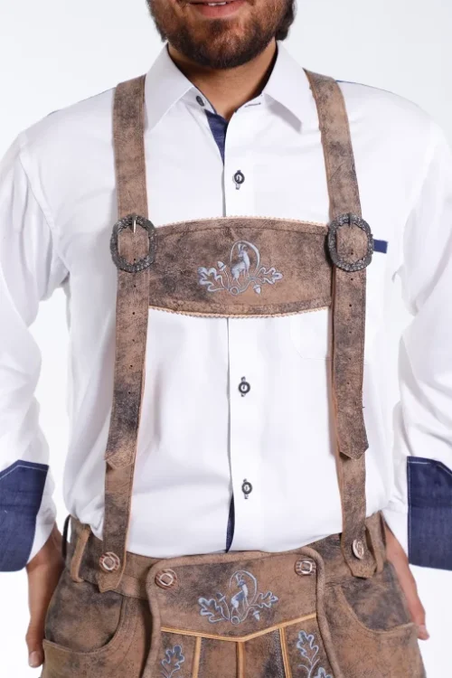 Premium German Lederhosen suspenders in raw brown for men