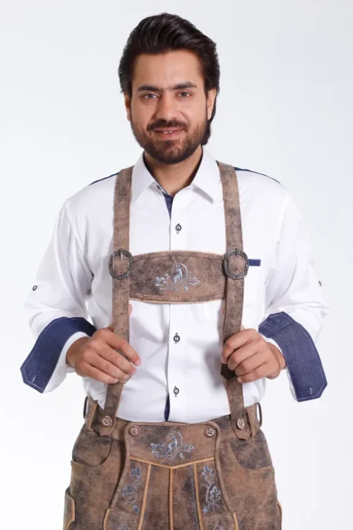 Premium German Lederhosen suspenders in raw brown for men