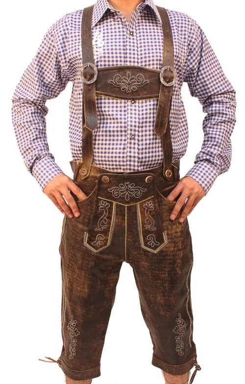 Knee-length wild brown Bundhosen trousers for men