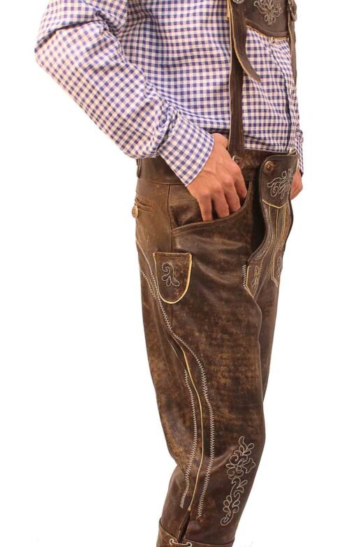 Knee-length wild brown Bundhosen trousers for men