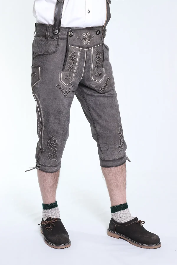 Knee-length dark gray Trachten Bundhosen for men