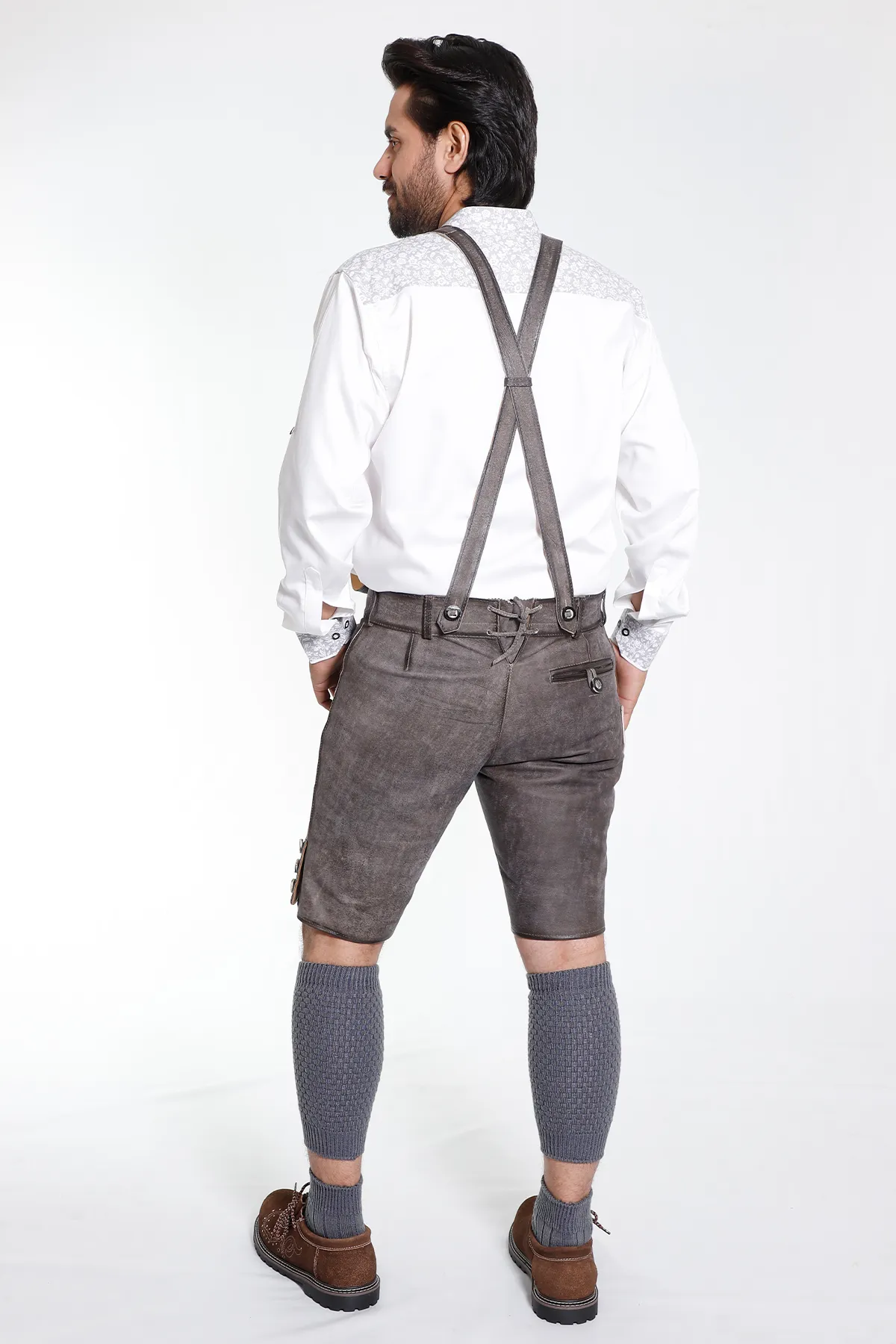 Brown Green Mens Lederhosen with Deer Motifs