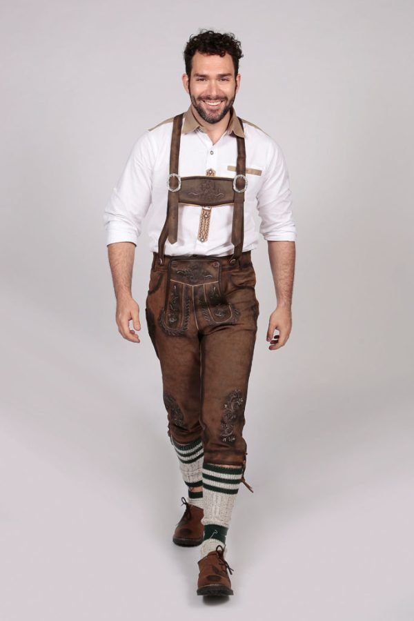 Classic long brown Bavarian Bundhosen for men