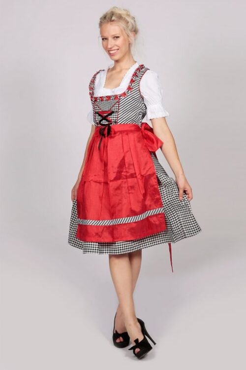 Rose red checkered midi Dirndl dress Elsa
