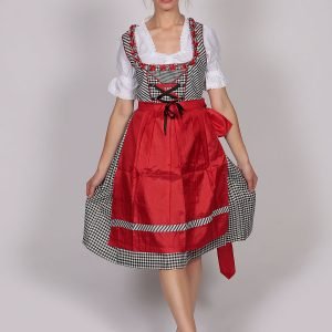 Rose red checkered midi Dirndl dress Elsa