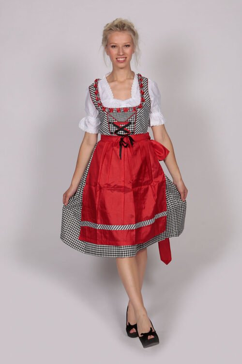 Rose red checkered midi Dirndl dress Elsa