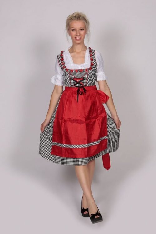 Rose red checkered midi Dirndl dress Elsa