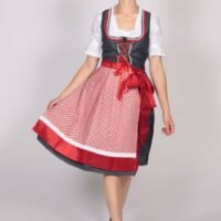 Denim Red German Dirndl Midi Dress