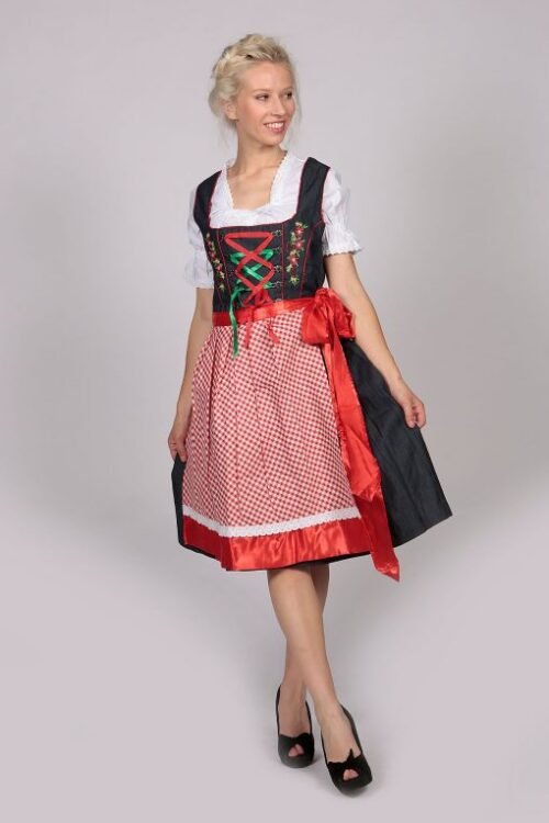 Black and red Dirndl dress with 2-way flip apron