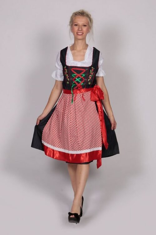 Black and red Dirndl dress with 2-way flip apron