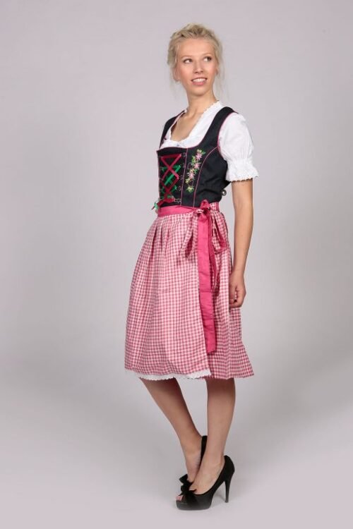 German Dirndl Pink 2 Way Flip Apron - Image 2