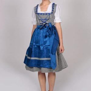 Satin blue checkered midi Dirndl dress Emily