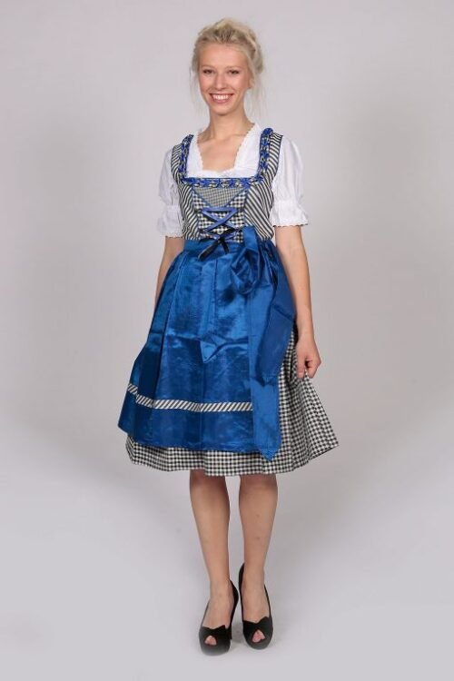 Satin blue checkered midi Dirndl dress Emily