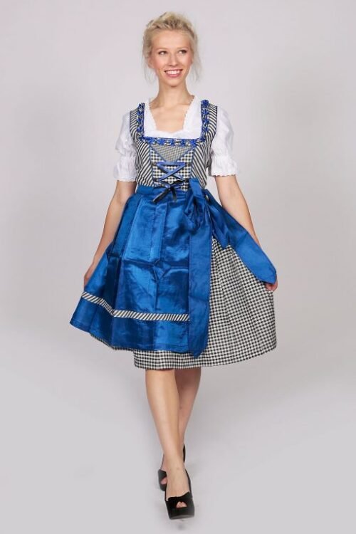 Satin blue checkered midi Dirndl dress Emily