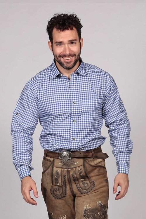 Small checkered cobalt blue shirt for men