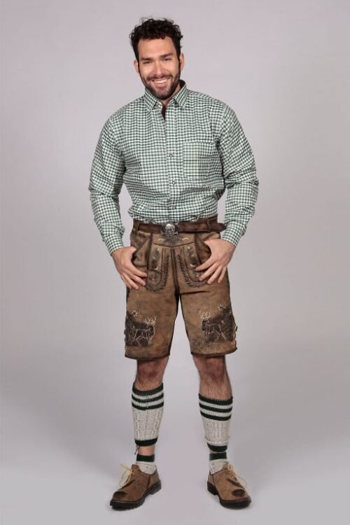 Slim-fit Bavarian shirt in pine green for men