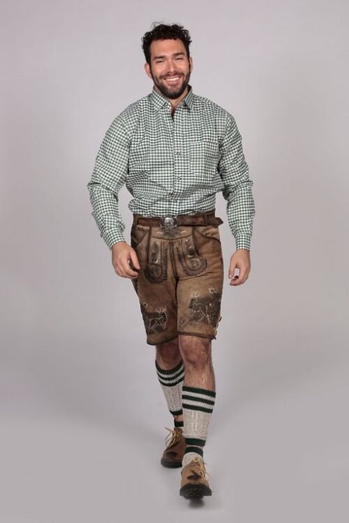 Slim-fit Bavarian shirt in pine green for men