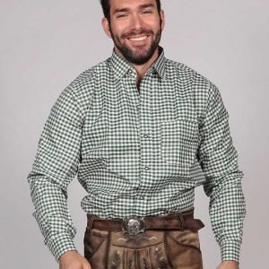 Slim-fit Bavarian shirt in pine green for men