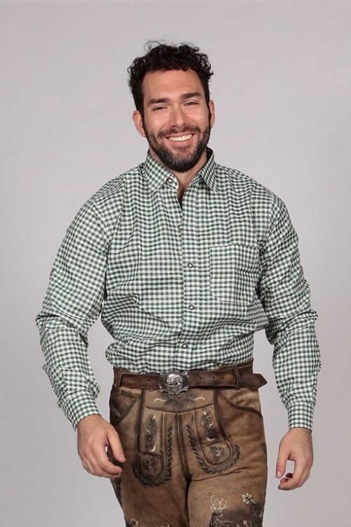 Slim-fit Bavarian shirt in pine green for men
