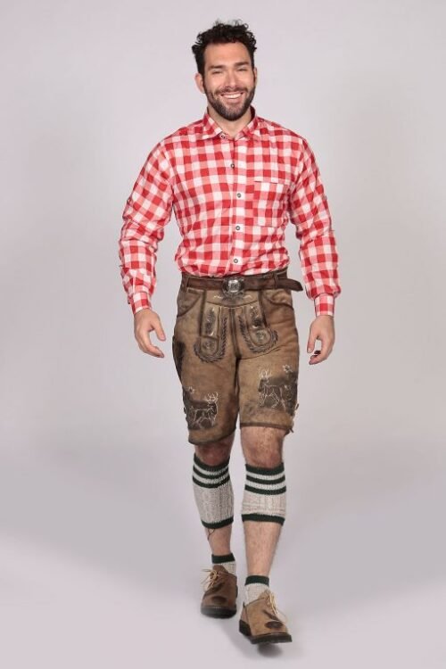 Dark red checkered Bavarian shirt for men