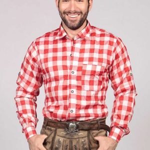 Dark red checkered Bavarian shirt for men