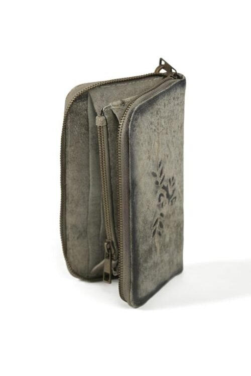 Embroidered Oktoberfest clutch in shaded gray with intricate details