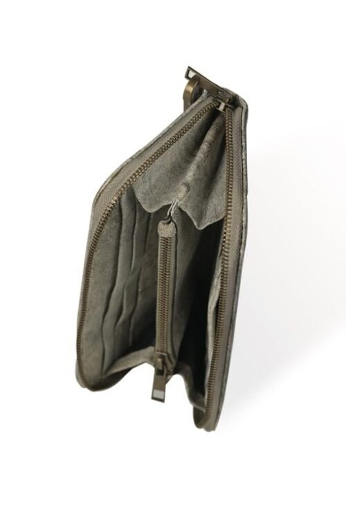 Embroidered Oktoberfest clutch in shaded gray with intricate details
